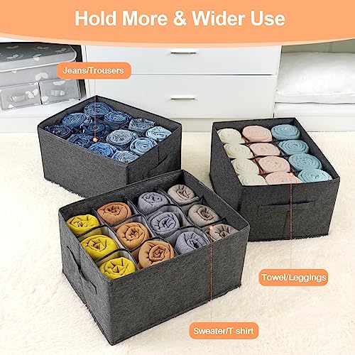 4Pcs Closet Organizers and Storage Bins for Clothes - 12 Cell Drawers Organizer Grid Storage Box for Jeans Pants Sweater T-shirts, Wardrobe Shelf Dividers Closets Organization