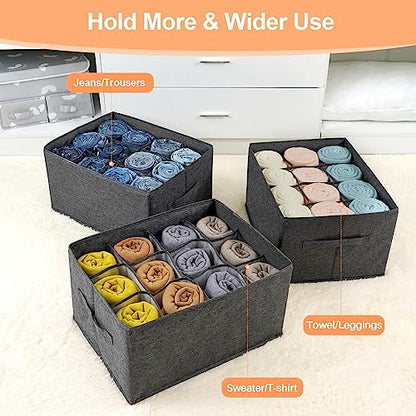 4Pcs Closet Organizers and Storage Bins for Clothes - 12 Cell Drawers Organizer Grid Storage Box for Jeans Pants Sweater T-shirts, Wardrobe Shelf Dividers Closets Organization