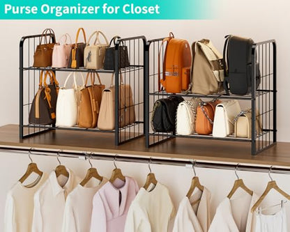 HapiRm Adjustable Purse Organizer for Closet - Purse Rack with Stackable & Separable Design, Large Capacity 4 Tier Handbag Organizer for Various of bags, Space-Saving bag rack for Home