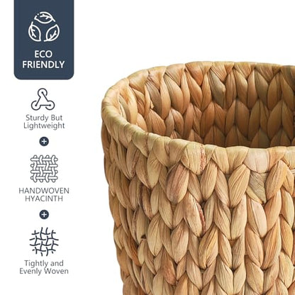 Coeusy Wicker Trash Can,Small Bathroom Trash Can,Water Hyacinth Wicker Waste Basket for Bathroom,Boho Waste Basket for Bedroom,Home Office,Compact Spaces(2 Gallon Round)