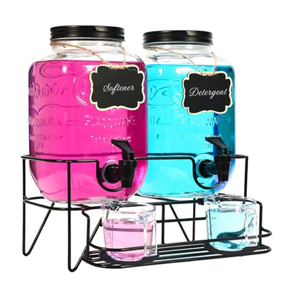 2 Sets 1 Gallon Laundry Detergent Dispenser with Stand, Measuring Cup, Glass Laundry Detergent Containr for Laundry Room Organization