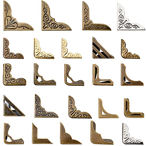 Outus 192 Pcs Metal Book Corners, Vintage Iron Book Corner Protectors for Scrapbook Album Photo, 24 Styles Decorative Edge Guard for DIY Crafts Notebook