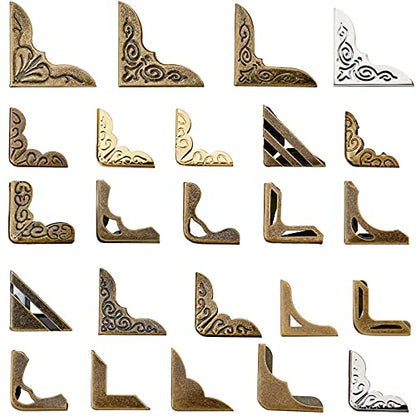 Outus 192 Pcs Metal Book Corners, Vintage Iron Book Corner Protectors for Scrapbook Album Photo, 24 Styles Decorative Edge Guard for DIY Crafts Notebook