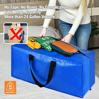 Heavy Duty Blue Moving Bags with Strong Zipper Handles Backpack Straps | 2 Pack Extra Large Storage Bags Totes Moving Boxes Packing Supplies for College Dorm Room Essentials Compatible with IKEA