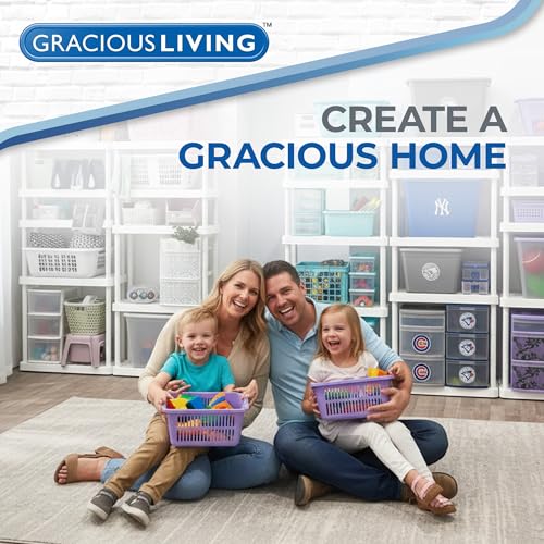 Gracious Living Drawer Organizer, 4-Tier Plastic Storage Desktop Drawers, White Frame - Stackable Clear Desk Containers & Organizers for Shelves, Bathroom, Closet, Kitchen Pantry & Office Organization