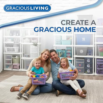 Gracious Living Drawer Organizer, 4-Tier Plastic Storage Desktop Drawers, White Frame - Stackable Clear Desk Containers & Organizers for Shelves, Bathroom, Closet, Kitchen Pantry & Office Organization