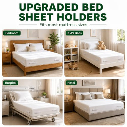 Upgraded Bed Sheet Holders for Corners, 4PCS Fitted Sheet Clips, Heavy Duty Sheet Straps, Bed Sheet Fasteners, Lock Sheet Holders Keep Sheets Firm & Tight, Fits Twin Full Queen King Mattresses