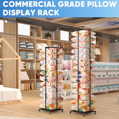 Rolling Pillow Storage Rack Organizer, Metal Pillow Display Rack Black | Throw Pillow Storage, Adjustable Throw Pillow Storage Shelves, Cushion And Pillow Display Stand for Retail,Home,Hotel,School