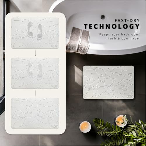 Diatomaceous Earth Stone Bath Mat - Ivory Bloom | Modern Fast Dry Bathroom Floor Shower Mat, Quick Drying Premium Luxury Diatomite Spa Stone Gift, Non-Slip Base, 23.6” x 15.4”