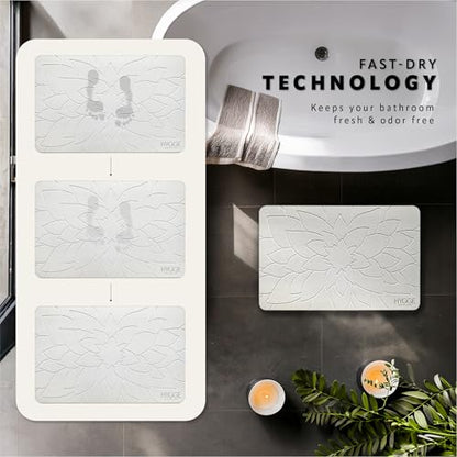 Diatomaceous Earth Stone Bath Mat - Ivory Bloom | Modern Fast Dry Bathroom Floor Shower Mat, Quick Drying Premium Luxury Diatomite Spa Stone Gift, Non-Slip Base, 23.6” x 15.4”