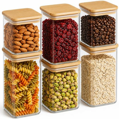 ComSaf Glass Pantry Storage Containers (0.7Qt/1.2Qt/1.6Qt) Set of 6, Square