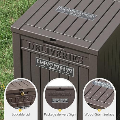 Package Delivery Box for Outside, Waterproof Outdoor Storage, Brown