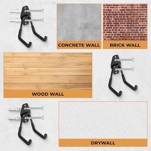 Moneek's Hardware 16 Pack Garage Storage Hook Anti-Slip Coating Heavy Duty Wall Mount Hooks for Hanging Bikes, Ladder, Garden Power Tools