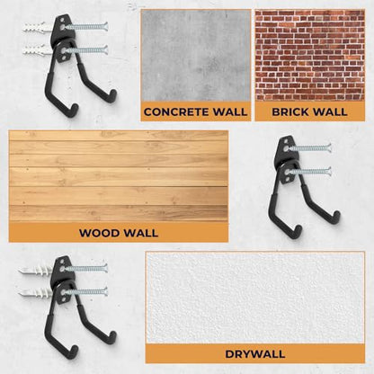 Moneek's Hardware 16 Pack Garage Storage Hook Anti-Slip Coating Heavy Duty Wall Mount Hooks for Hanging Bikes, Ladder, Garden Power Tools