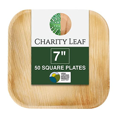 Disposable 7" Square Plates (50 pieces) Bamboo Like Serving Platters, Disposable Boards, Eco-Friendly Dinnerware For Weddings, Catering, Events