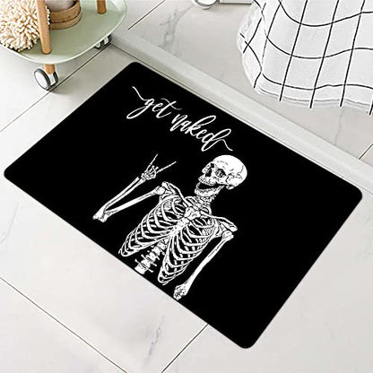 Diatomaceous Earth Bath Mat,Black Funny Skull Non-Slip Volume Super Absorbent Fast Drying for Bathroom Kitchen Door mat,Eco-Friendly Easy to Clean 16×24Inch (40 * 60cm)