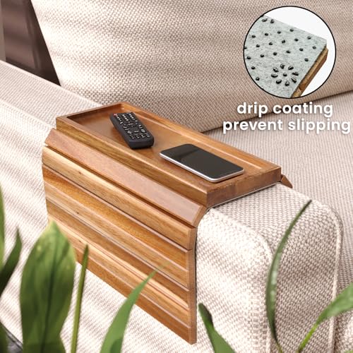 Acacia Wood Folding Sofa Arm Tray with Anti-Slip Pad | Couch Armrest Tray,Foldable,for Drinks,Snacks,Phone,Remote Control,Space Saving Storage, No Assembly,Gift box