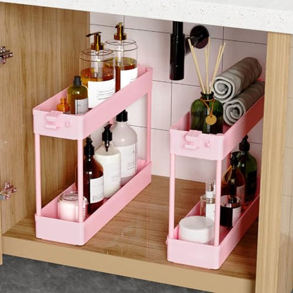 SPACEKEEPER Slim Rolling Storage Cart, 4 Tier Bathroom Cart Organizer, Pink | Narrow Rolling Cart with Wheels for Kitchen Office Bathroom Laundry Room,Mobile Utility Cart for Craft Art Makeup Nail Polish