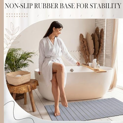 Long Foldable Stone Bath Mat 47.2"x15.4" Large Diatomaceous Earth Bath Mat with Non-Slip Rubber Base Super Absorbent Fast Drying for Bathroom Kitchen