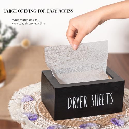 Laundry Dryer Sheet Container Wood Detergent Dispenser Holder, Black | Lightweight，Easy Open, Easy clean, Dryer Balls Dispenser Wood Storage Organization Box for Laundry Room, Bathroom, Kitchen