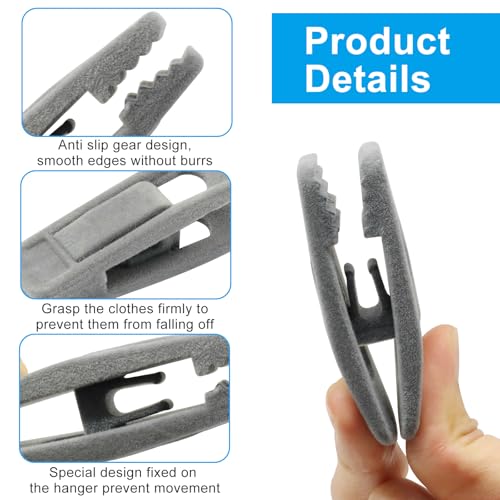 Velvet Hanger Clips, Gray, 40 PCS | Non-Slip Flocked Clips, For Pants, Skirts, Suits, Shirts, Socks