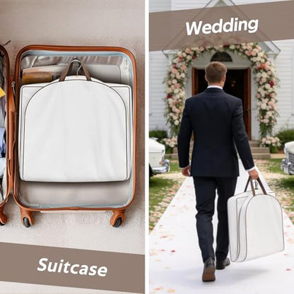 MISSLO 40" Cotton Garment Bags for Travel Waterproof Suit Bag Travel Mens Breathable Suit Cover Foldable Fur Coat Covers for Closet Storage for Women Short Hanging Clothes Bag for Jacket, Shirt, Dress