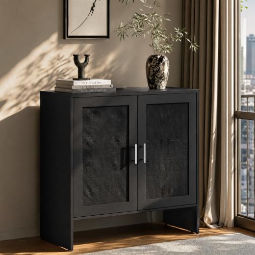 Buffet Cabinet with Storage, Farmhouse Sideboard w... (Black | Wood)