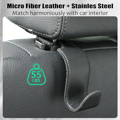 Car Seat Headrest Hook Universal Vehicle Storage Hanger Leather with Metal Car Seat Back Organizer for Handbag Purse Coat Black 4 Pack