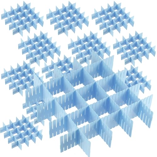 JOIKIT 60 PCS Blue Plastic DIY Grid Drawer Dividers, Adjustable Organizer, Household Storage Makeup Socks Underwear Organizer