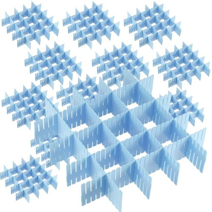 JOIKIT 60 PCS Blue Plastic DIY Grid Drawer Dividers, Adjustable Organizer, Household Storage Makeup Socks Underwear Organizer