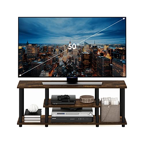 Furinno Turn-N-Tube Toolless Assembly TV Stand for TV up to 50 Inch, 3-Tier Rustic Brown Entertainment Center with Storage Shelf, TV Console, for Living Room, Bedroom, Amber Oak