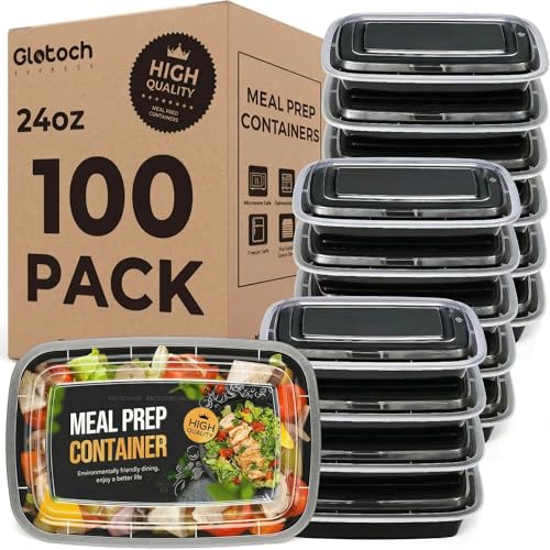 Meal Prep Containers 24oz-100 Pack (200-Piece) Reusable Food Storage Containers with Lids Microwave, Freezer, Dishwasher Safe - Leakproof & BPA Free Durable Plastic Bento Box for To Go Take Out