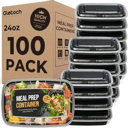 Meal Prep Containers 24oz-100 Pack (200-Piece) Reusable Food Storage Containers with Lids Microwave, Freezer, Dishwasher Safe - Leakproof & BPA Free Durable Plastic Bento Box for To Go Take Out