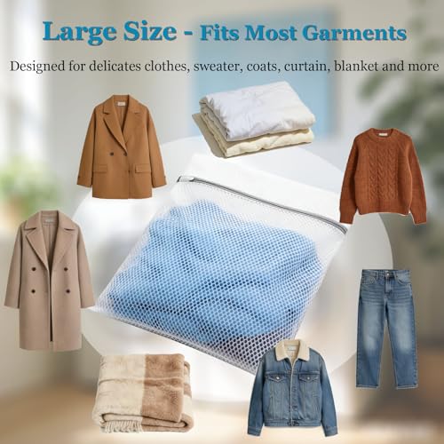 6 Pack Large Mesh Laundry Bags for Delicates 24 x 24 Inch (Gray XXL) | Honeycomb Lingerie Bags for Washing Machine, Travel Storage Organize Bags for Sheets Sweaters Jeans Blankets