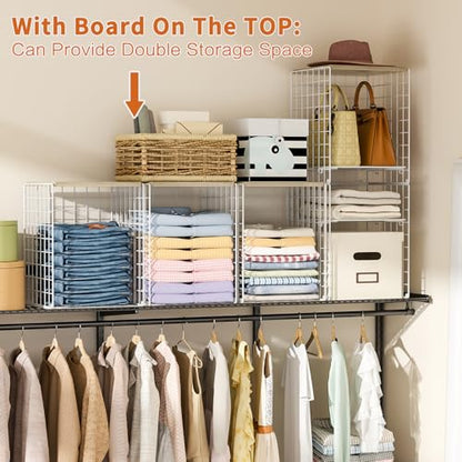6 Tier Taller Closet Organizers and Storage, Stackable Closet Shelf Organizer with 2 Dividers for Clothes Towels Toys, Rv, Double Storage Design, Clothing Storage Basket for Wardrobe, White