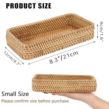 Hipiwe Key Basket for Entryway Table Small Natural Rattan Serving Tray | Wicker Storage Trays for Home Decor, Fruit Bowl Decorative Baskets for Kitchen, Coffee Table