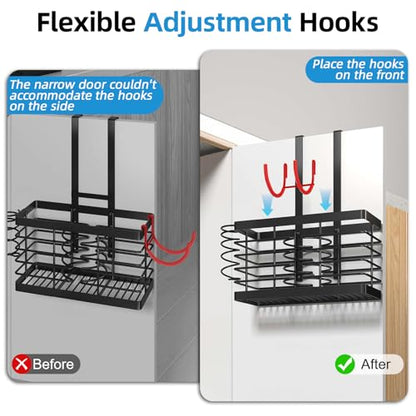 2026 Upgraded 3-in-1 Universal Hair Tool Organizer, L Size, Black | Adjustable Height Metal Hair Dryer Holder, Wall Mounted, Over Cabinet Door, Countertop, Bathroom Storage