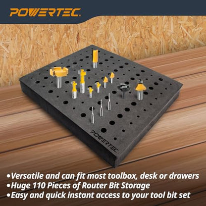 POWERTEC Router Bit Storage Inserts for 110 Bits, 50PCS 1/2" and 60PCS 1/4" Shank Router Bits, Routers Bit Holder, Bits Organizer with High Density Foam, Fits Toolbox, Drawer, Workstation (71046)