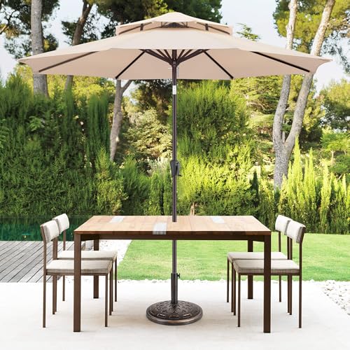 Patio Umbrella Stand - 31 lbs 18.9" Heavy Duty Outdoor Umbrella Base Stand, Market Umbrella Holder for Garden, Backyard, Pool, Beach, No Water or Sand Required, Round Bronze