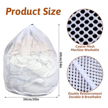 20 Pcs Mesh Laundry Bags Bulk with Drawstring 20 x 24'' White Heavy Duty Mesh Bag Machine Washable Sturdy Large Net Laundry Wash Bag for Dormitory College Apartment Travelling Camping
