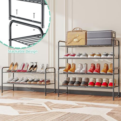 SUFAUY 2-Tier 33" Wide Shoe Rack, Closet Metal Shoe Rack Organizer Heavy Duty, Stackable, Black