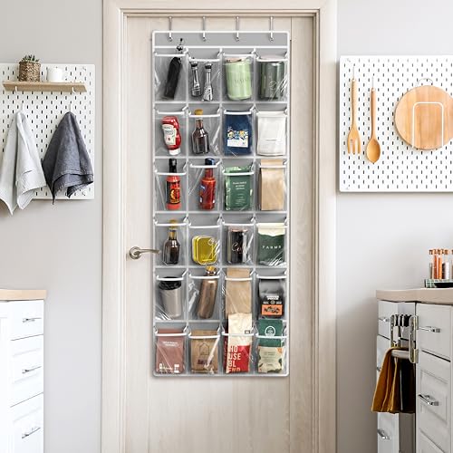 Simple Houseware 24 Pockets Large Clear Over the Door Shoe Organizer, Gray | 56" x 22.5", 4 Durable Metal Hooks, 5" x 9" Pocket Size, Multipurpose