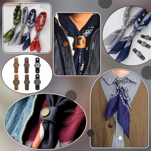 PH PandaHall 6 Styles Leather Scarf Ring Clasp Clips Flower Scarf Ring 3 Inch Long Vintage Neckerchief Slide Decorative Bandanas Clip for Women Clothing Neckerchief Wrap Shawl Holder Accessories