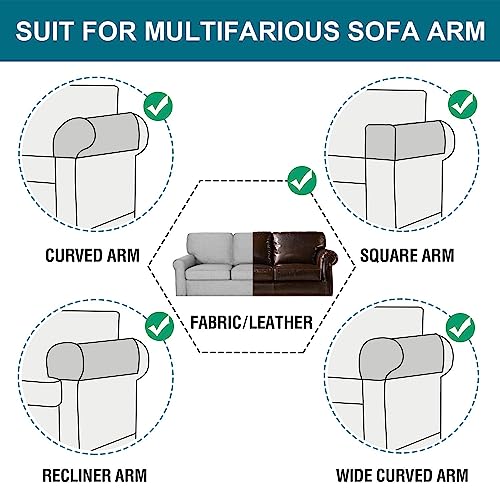 Turquoize 2 Pack Waterproof Armrest Covers for Chairs and Sofas Couch Arm Covers for Sofa Armrest Covers with Side Pocket Anti-Slip Furniture Protector Washable Armrest Slipcovers Set of 2, Gray