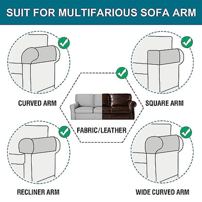 Turquoize 2 Pack Waterproof Armrest Covers for Chairs and Sofas Couch Arm Covers for Sofa Armrest Covers with Side Pocket Anti-Slip Furniture Protector Washable Armrest Slipcovers Set of 2, Gray