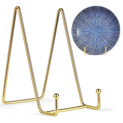 Mocoosy 2 Pack 6 Inch Plate Stands for Display, Gold Metal Display Stands | Square Wire Easel Stand, Plate Holder Display Stands, Frame Stands for Pictures, Photos, Decorative Platters, Table Arts