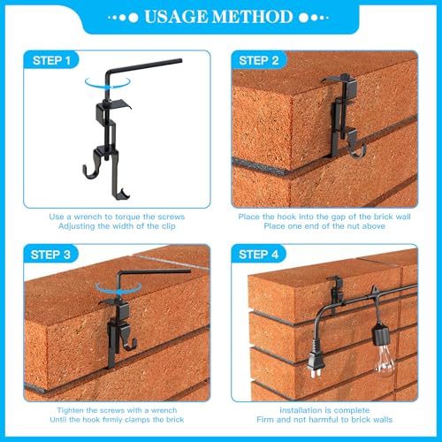 Lewufe Stainless Steel Brick Wall Clips, Brick Hooks Clamp Outdoor Heavy Duty 1-3/4" to 2-1/2" Brick Hook Brick Hangers No Drill, 6 Packs