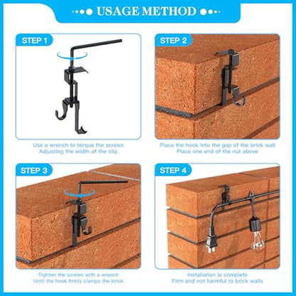 Lewufe Stainless Steel Brick Wall Clips, Brick Hooks Clamp Outdoor Heavy Duty 1-3/4" to 2-1/2" Brick Hook Brick Hangers No Drill, 6 Packs