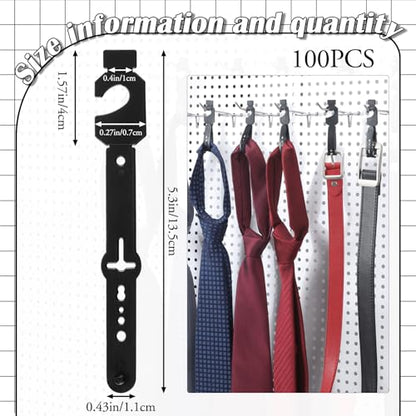 100 Pack Belt Hanger, Black Plastic Tie Hangers Bulk for Men & Women, Non-Slip Space Saving Closet Organizers and Storage, Durable Retail Display Hooks for Wardrobe, Accessories