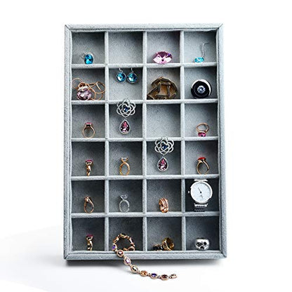 Oirlv Velvet Jewelry Tray for Drawer,Rings Earrings Organizer,24 Grids | Stackable and Portable, Ideal for Retail Showcase, Trade Shows and Personal Jewelry Collection,Fits Nicely in Dresser Drawer